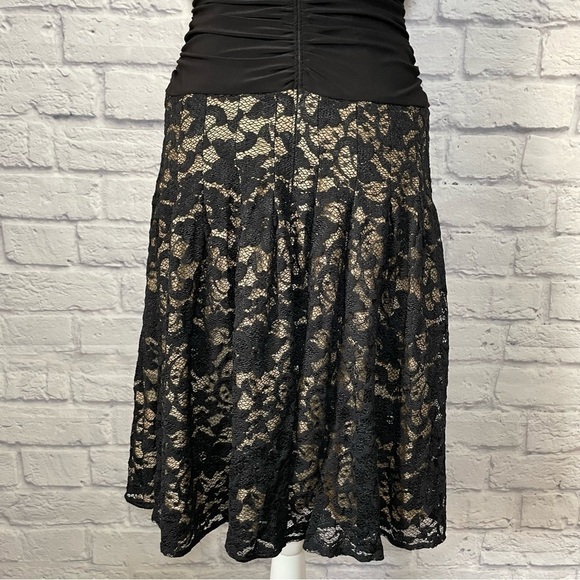 FRANK Lyman Design Cowl Neck Floral Lace Skirt Ruched Bodice A Line Dress Size 6 - Picture 9 of 12